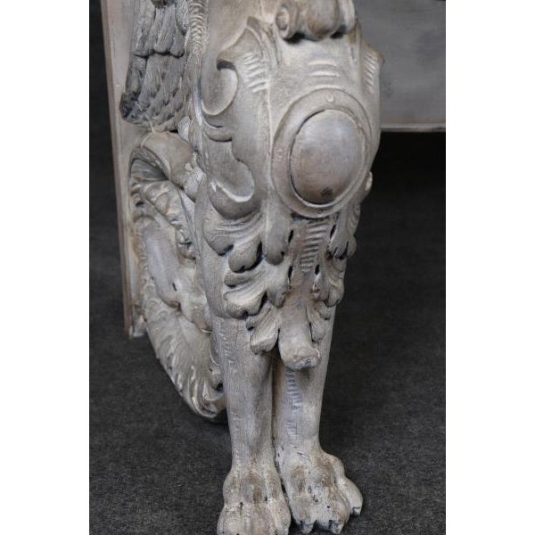 Stunning Monumental Figural Female Sphinx Carved Base Verdi Marble Console Table For Sale - Image 11 of 12