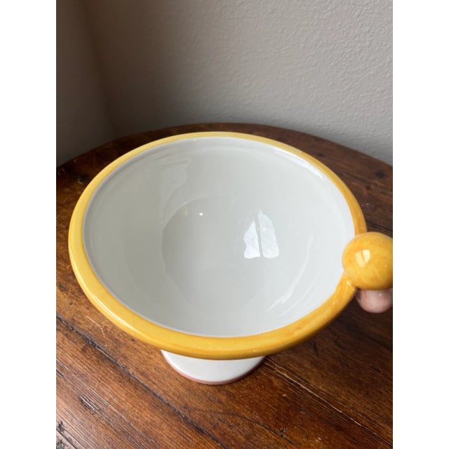 Yellow 1980s Dalla Gassa, Mario Nove, Italy Ceramic Pedestal Bowl For Sale - Image 8 of 10