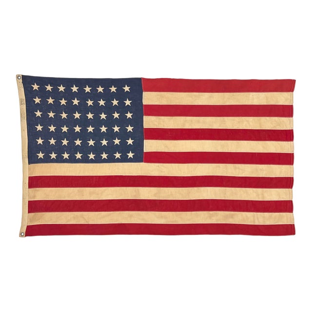 Vintage Cotton American Flag With 48 Sewn Stars For Sale