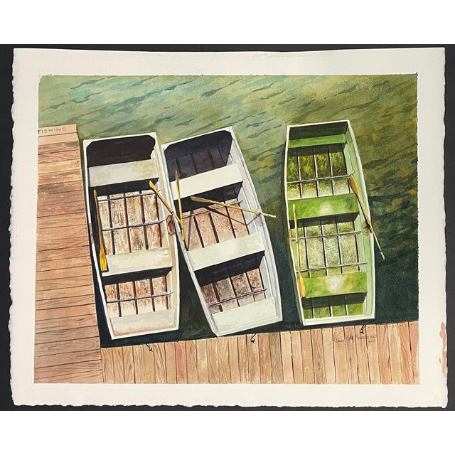 James Scott Morrison Row Boats Coastal Watercolor For Sale - Image 6 of 6