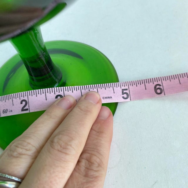 Green Mid Century Modern Empoli Optic Brandy Snifter Vase Green Swirl Footed Pedestal Bowl 1960s Vintage 9” Tall Italian Art Glass For Sale - Image 8 of 11