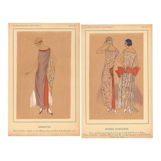 1922 Set of 2- French Art Deco Fashion Pochoirs For Sale