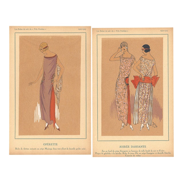 1922 Set of 2- French Art Deco Fashion Pochoirs For Sale