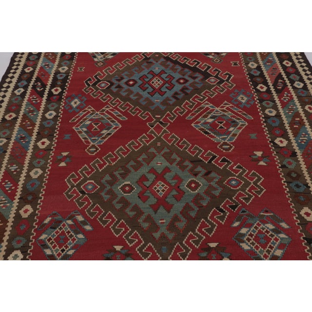 Rug & Kilim Vintage Persian Kilim, Red With Rich, Intricate Tribal Medallions - Rug & Kilim For Sale - Image 4 of 9