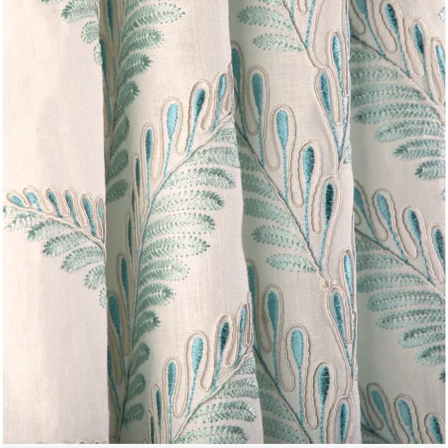 Brunschwig & Fils Fougere Embroidery Fabric - Aqua La Menagerie Collection Width: 51.2 in (130.05 cm) Vertical Repeat:...