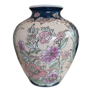 Vintage Lotus Flower Chinoiserie Chinese Pottery Ginger Vase