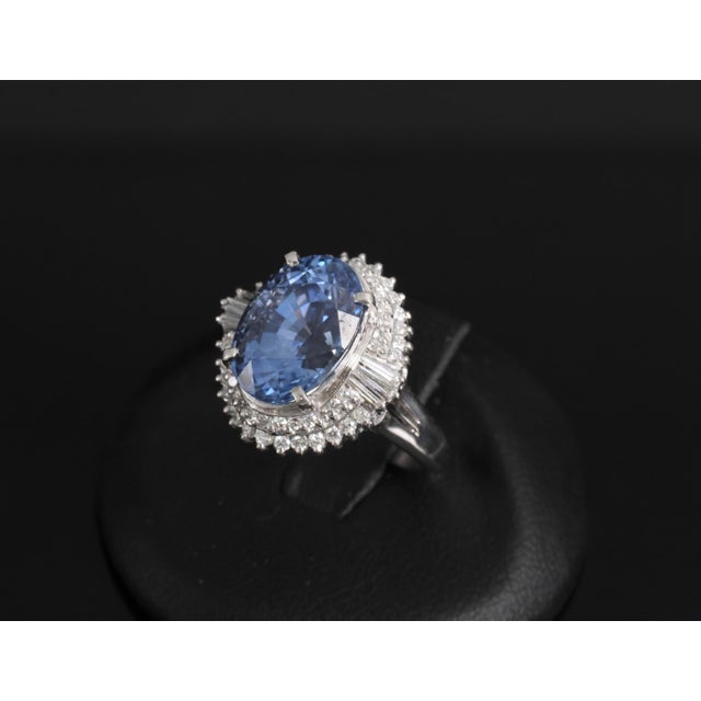 Blue Late 20th Century Fine 7.43ct Gia Ceylon Blue Sapphire & 0.60ct Diamond Platinum Ring, Size 5.75 For Sale - Image 8 of 18