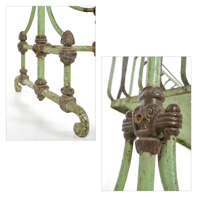 Antique Cradle in Cast Iron and Patinated Green Metal For Sale - Image 3 of 8