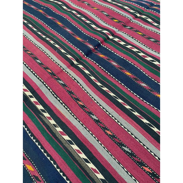 Textile 1930s Vintage Nomadic Plant Dye Navy Blue Large Kilim Rug For Sale - Image 7 of 12