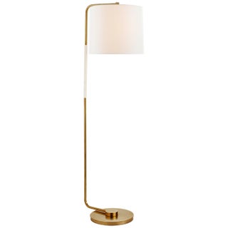 Barbara Barry for Visual Comfort Signature Swing Articulating Floor Lamp in Soft Brass with Linen Shade For Sale