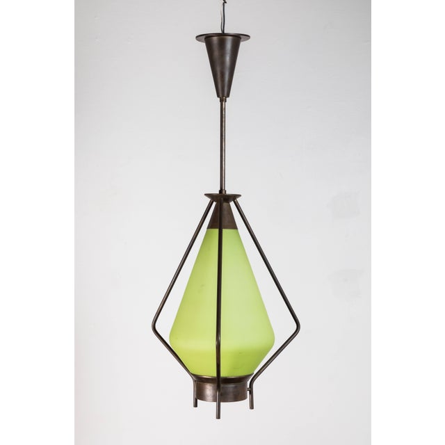 Metal Mid-Century Green Glass Pendant For Sale - Image 7 of 7