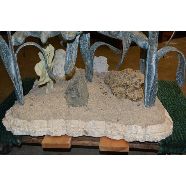 VTG Metal / 'Bronze' Aqua Patina Sea Turtles Ocean Round Glass Coffee Table For Sale - Image 10 of 18