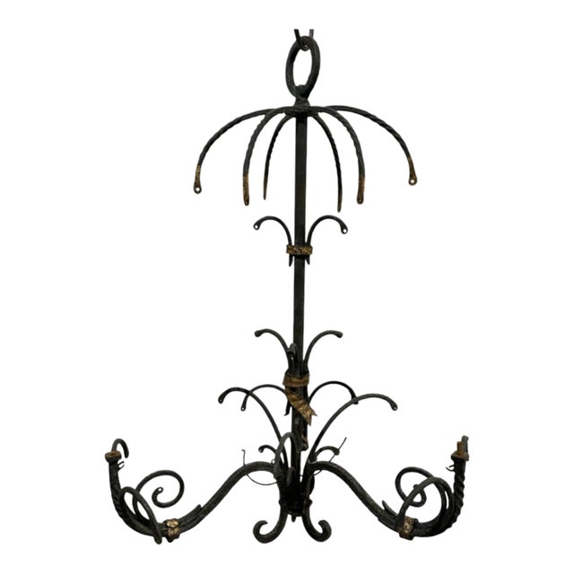 Antique Italian Style Metal Chandelier & Candleholders For Sale
