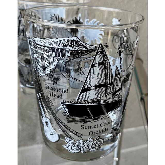 Whimsical Circa 1980 “Aloha Hawaii”-Themed Lowball Glasses Attributed to Federal Glass – Set of 4 For Sale - Image 16 of 18