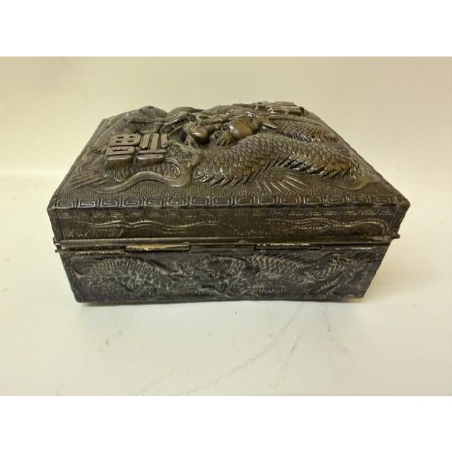 Antique Japanese High-Relief Dragon Metal Trinket Box, Circa 1920 For Sale - Image 14 of 18