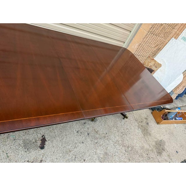Baker Furniture Historic Charleston Georgian Style inlaid Banded Mahogany Double Pedestal Extension Dining Table with 2...