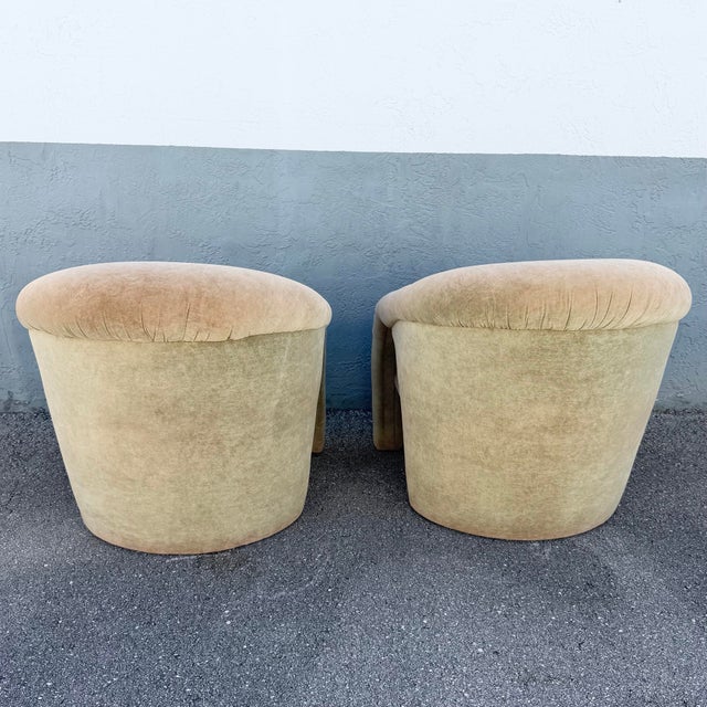 Postmodern Sculpted Tan Velvet Lounge Chairs - A Pair For Sale In West Palm - Image 6 of 9