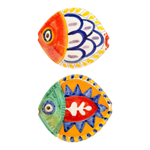 Vintage Whimsical Italian DeSimone Terra Cotta Fish Plates - a Pair