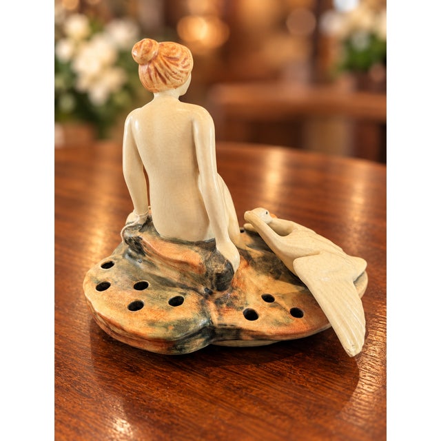 American 1920s Weller Muskota Leda and the Swan Figural Art Pottery Flower Frog For Sale - Image 3 of 9