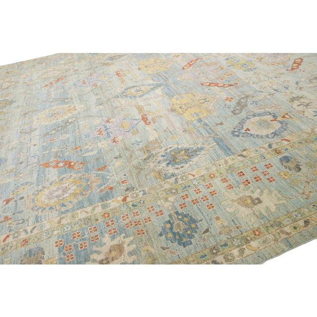 Apadana's Allover Modern Sultanabad Oversized Wool Rug Handmade in Blue For Sale - Image 10 of 10