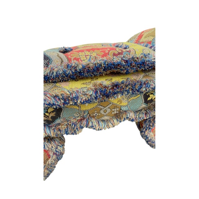 1980s Upholstered Tapestry Stool With Fringe For Sale - Image 4 of 12