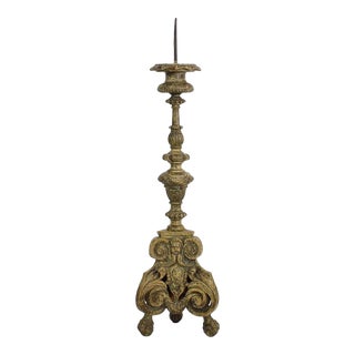 18th Century Italian Wood Carved Candlestick With Angel Heads For Sale