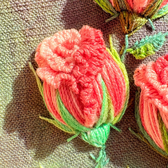 3d Rose Embroidery Wall Art | Pink Roses Stumpwork Hoop (5.3 Inch) For Sale - Image 4 of 13