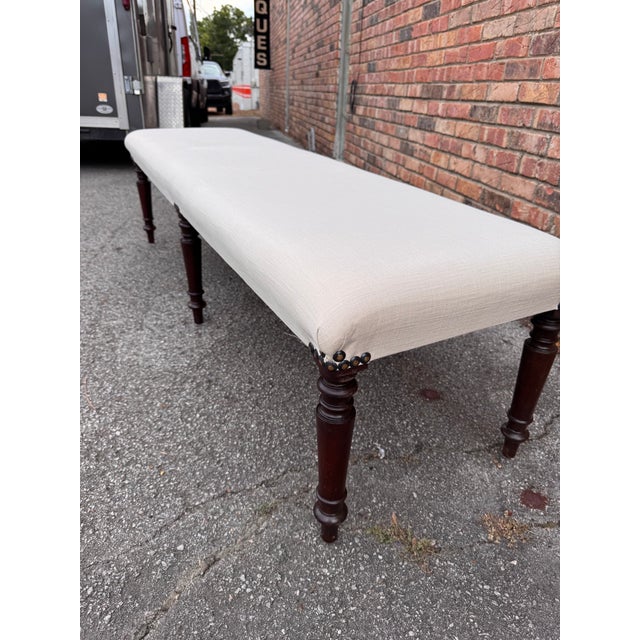 Wood Newly Upholstered English Bench For Sale - Image 7 of 7