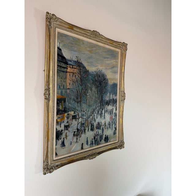 Mid-Century Modern Vintage Impressionist Parisian Boulevard Landscape Oil on Canvas Painting, After Claude Monet For Sale - Image 3 of 13