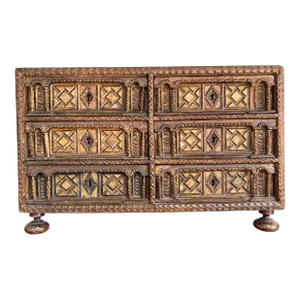 18th Century, Heavily Carved Bone Inset & Iron Mounted Spanish Vargueno