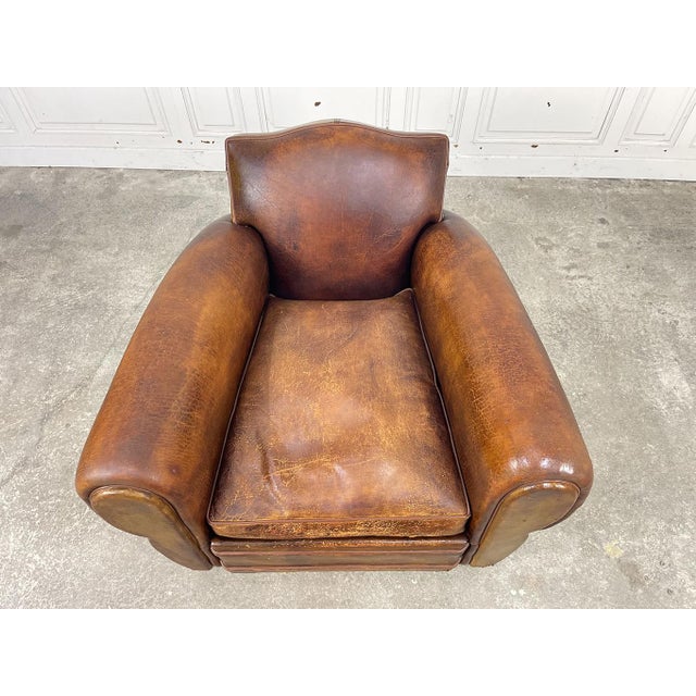 Vintage Club Chair in Genuine Leather, 1950s For Sale - Image 3 of 15