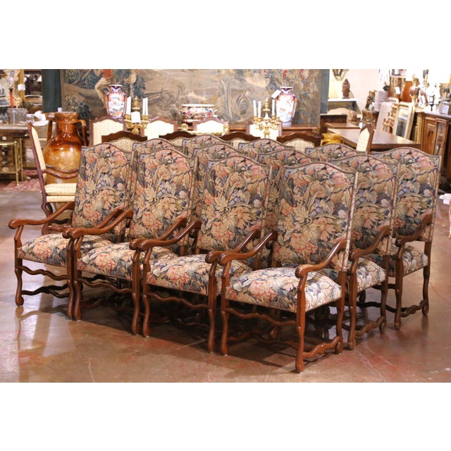 Louis XIII Style Oak Dining Room Armchairs With Tapestry Upholstery, Set of 12 For Sale In Dallas - Image 6 of 10