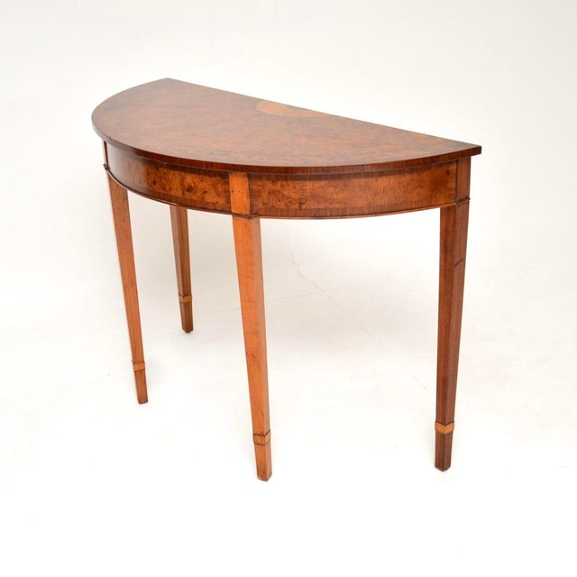 Antique Sheraton Inlaid Burr Walnut Console Table, 1930s For Sale - Image 4 of 11