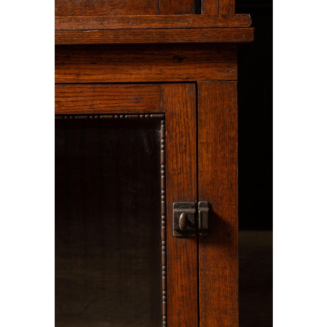 Antique Oak Mercantile Cabinet With Japanned Copper Hardware For Sale - Image 9 of 10