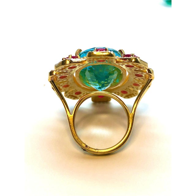 Bochic "Orient" Natural African Ruby, Blue Topaz & Diamond Ring Set 18K Gold & Silver For Sale - Image 12 of 18