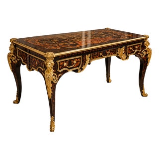 French-Style Executive Desk – Black Finish With Gold Leaf Details & 3 Drawers For Sale
