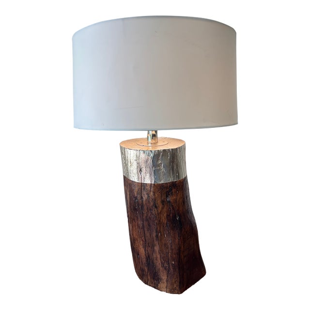 Designer Silvered Timber Log Table Lamp - Solid Wood For Sale