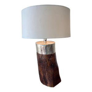 Designer Silvered Timber Log Table Lamp - Solid Wood