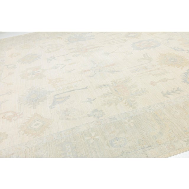 13x15 Modern Oushak Style Hand-Knotted Wool Area Rug – Neutral Ivory & Sage For Sale - Image 10 of 11