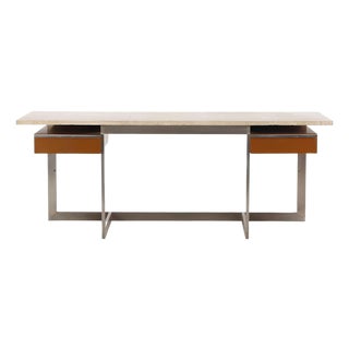 Large Executive Desk With Travertine Top and Steel Base. France, 1970's For Sale
