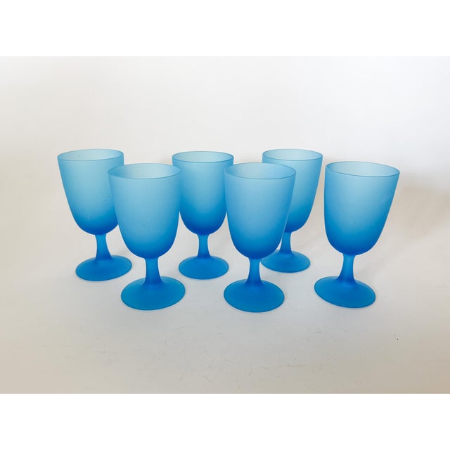 1960s 1960s Carlo Moretti Italy Satinato Frosted Blue Glasses - Set of 6 For Sale - Image 5 of 10