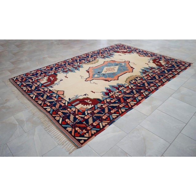 Vintage Nomad Oushak Rug Thin Pile Wool Rug Handwoven Turkish Rug- 6'9 X 9'9 For Sale - Image 4 of 11