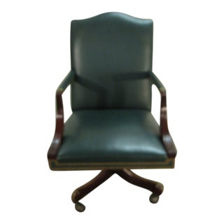 Hickory Chair Mahogany Framed Leather Swivel Desk Chair For Sale