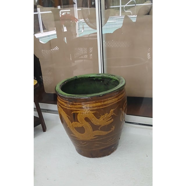 Antique Chinese Glazed Black Egg Pot Jardiniere 19" H X 19" Dia. For Sale - Image 16 of 16