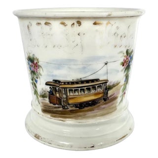 Antique Porcelain Occupational Mug: Trolley Conductor, Floral Design For Sale