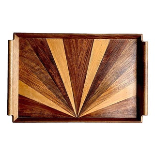 Mid 20th Century Marquetry Wood Tray For Sale