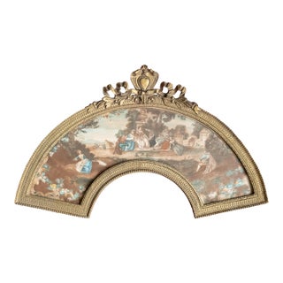 Early 20th Century Gold Fan Shaped Frame With Print For Sale