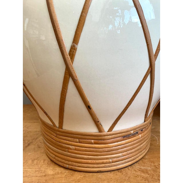 Vintage Ceramic and Rattan Table Lamps - Pair For Sale - Image 10 of 14