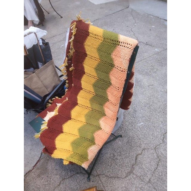 Handmade Earth Tone Rainbow-Stripe 70's Afghan For Sale - Image 4 of 4