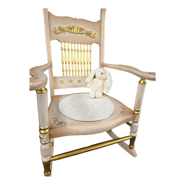 This exquisite two-piece set features a gorgeous hand-painted wooden rocking chair and a matching rocking crib/cradle,...